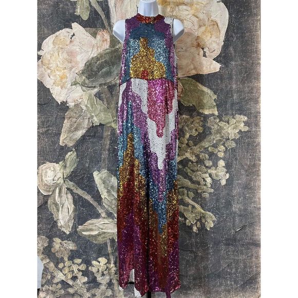 New Anthropologie Hutch Abstract Sequin Jumpsuit Size Medium - Picture 6 of 9